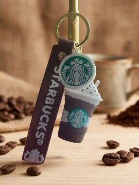 Starbucks Brown & White Drink Keychain with Green Logo